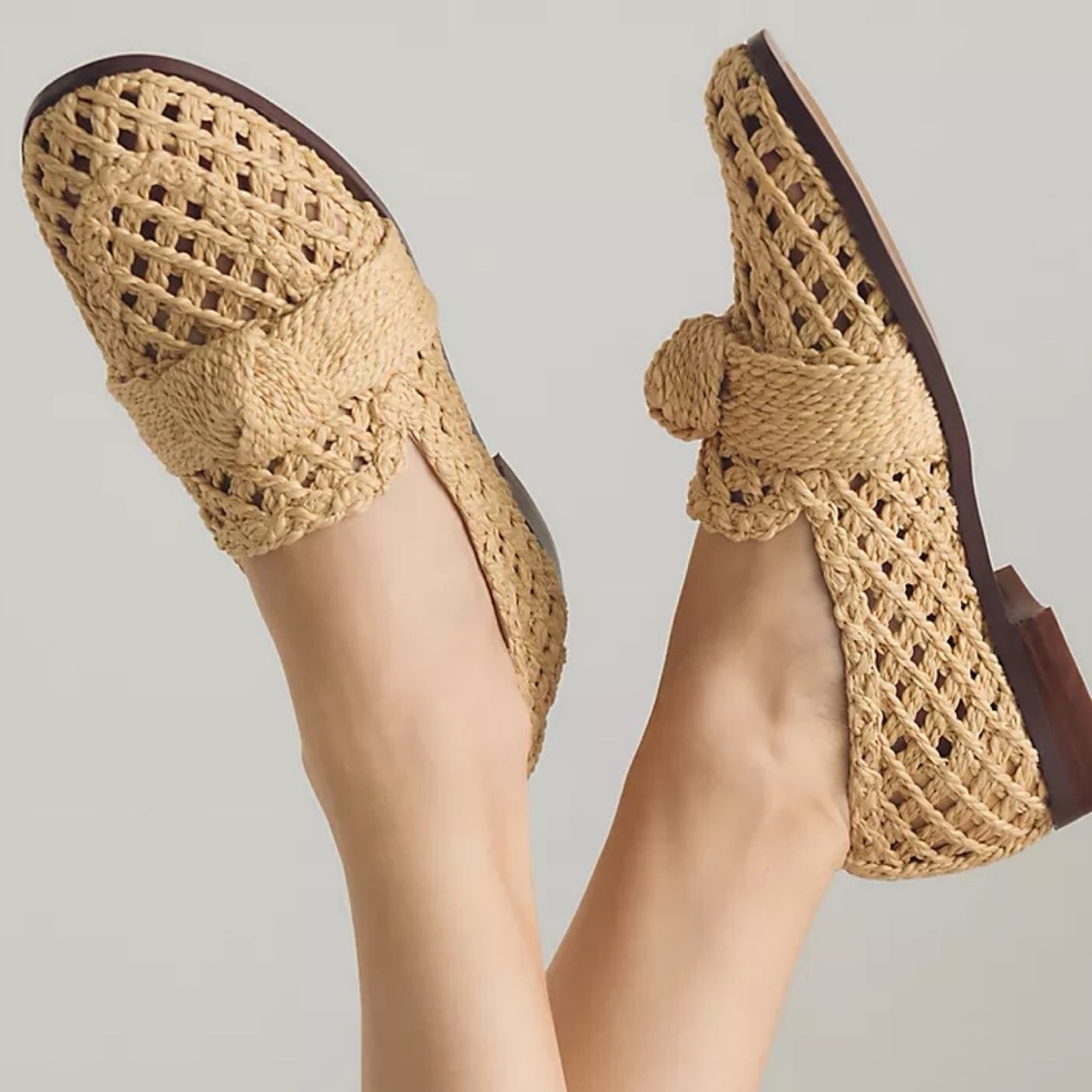Anthropologie Bibi Lou Posey Woven Loafers SZ 42 Natural Tan Shoes